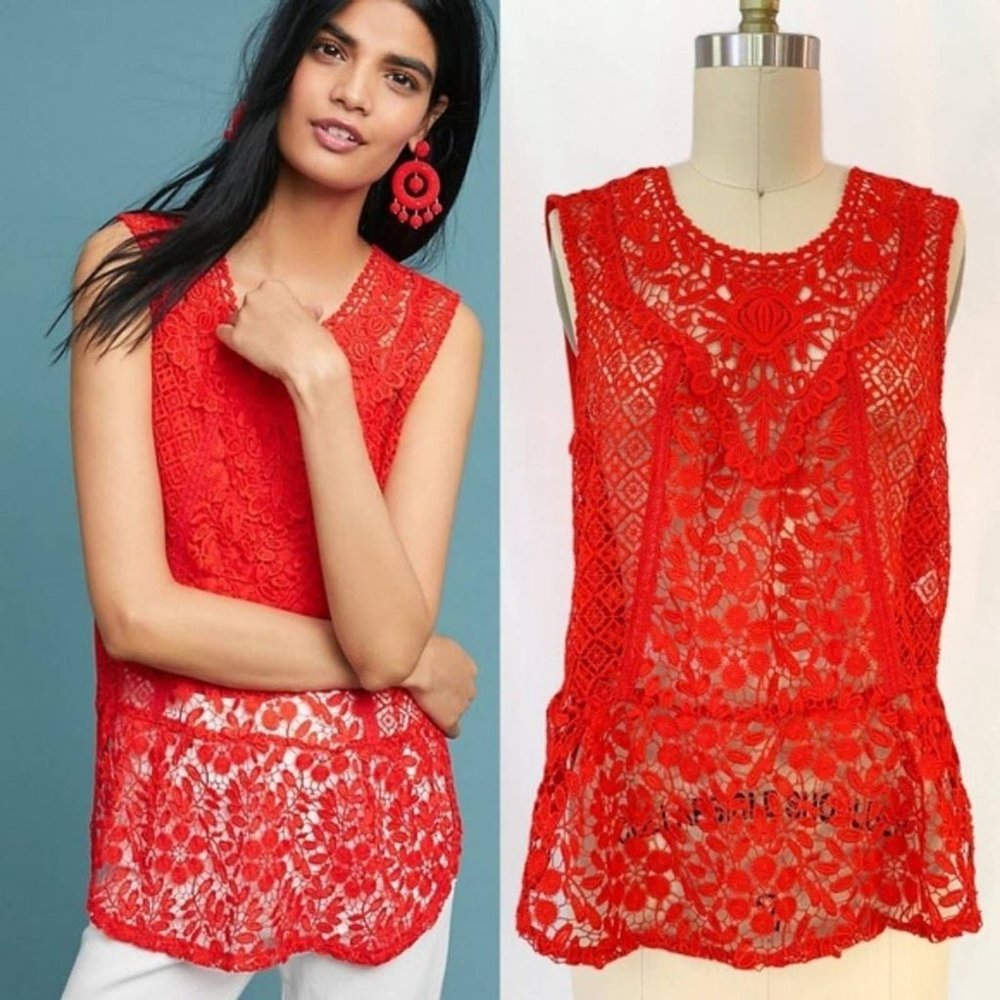 Anthropologie Tiny "Gardenia" Red Lace top blouse NWOT